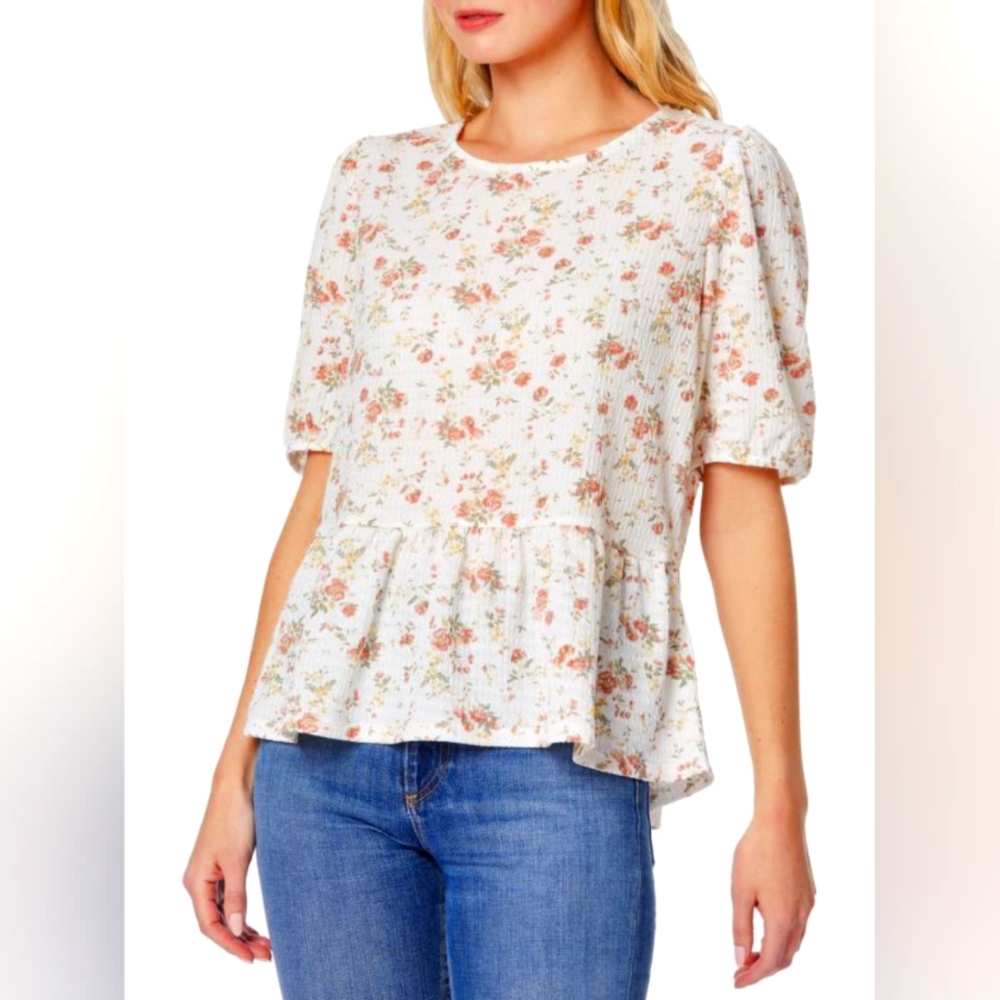 C&C California Layla Seersucker Puff-Sleeve Top